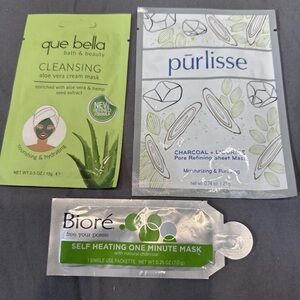 lot of 3 face masks que bella, purlisse, biore